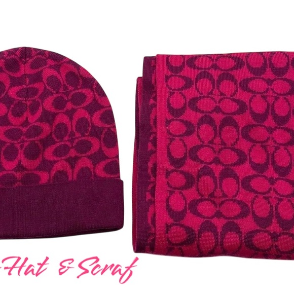 Coach Accessories - COACH Signature Logo Wool Knit Scarf and Beanie in Hot Pink ~ F86019 ~ F86024